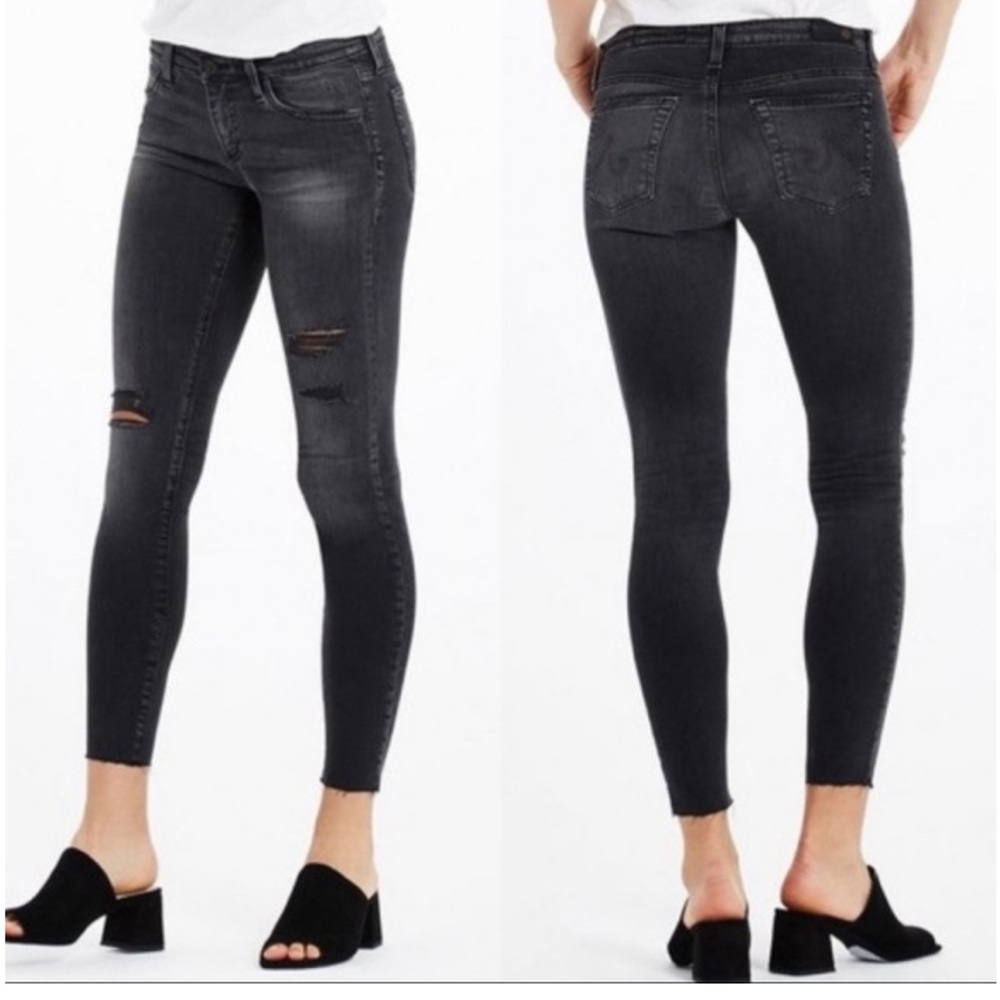 AG The Legging Ankle Super Skinny Stretch Jean in Black Distressed Wash size 31